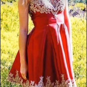 red and gold mini dress